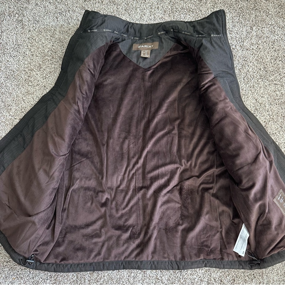 Ariat Vest Mens XL Black Brown Crius Quilted Full Zip Embroidered Fleece Lined - Picture 4 of 13